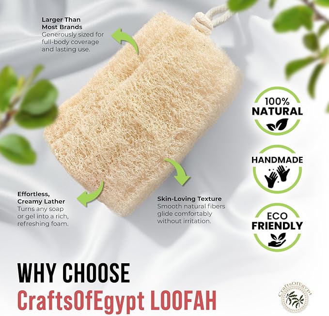 SERRENTO Loofah Body Scrubber Shower - Egyptian Luffa Sponge Pack of 3 Tan