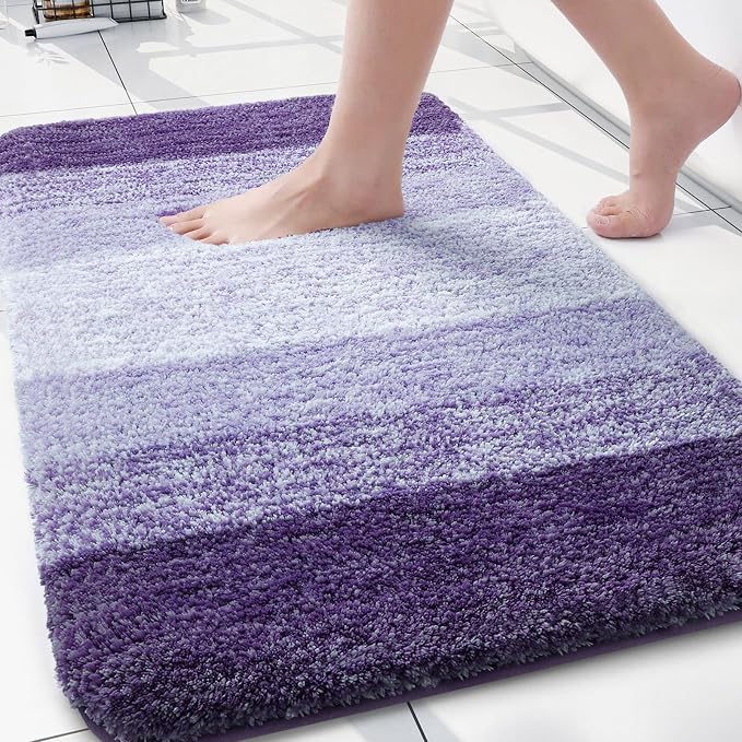 Arotive Microfiber Bathroom Rugs, Shaggy Soft and Absorbent Bath Rug, Thick Plush Machine Washable Dry Bath Mats for Bathroom, Tub and Shower, 30x20, Dark Purple, Rectangular