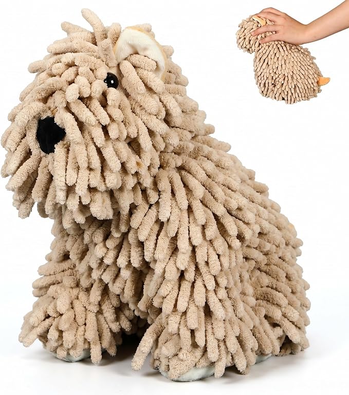 Tegeme 1 Pcs Chenille Dog Hand Towel Fuzzy Towel Absorbent Microfiber Soft for Bathroom Kitchen Washstand (Khaki,Siting Dog)