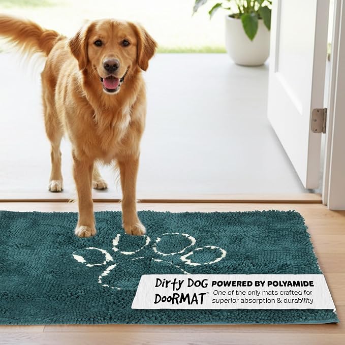 Dog Gone Smart Dirty Dog Doormat - Fast Drying Rug with Super Gripper Backing for Clean Floors - Super Absorbent and Machine Washable Mat for Muddy Paws - Petrol