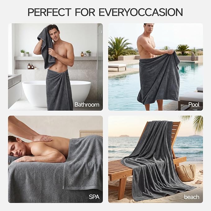 ecolook Pack of 1 Jumbo Bath Sheet (40 x 80 Inch), 980GSM 100% Cotton Extra Large Bath Towels, Super Soft Thick Highly Absorbent Oversized for Adults, Dark Grey