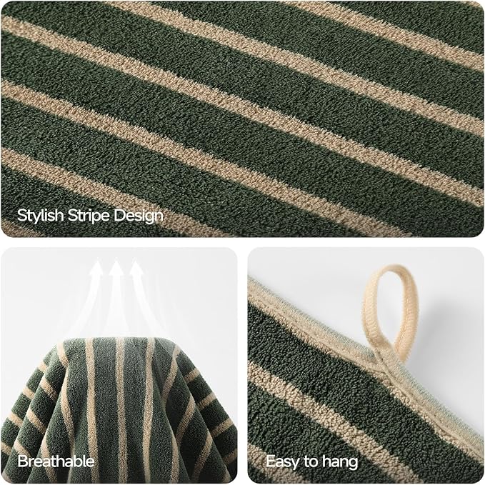ecolook Striped Microfiber Bathroom Towel Set, Lightweight-Green | Highly Absorbent 6-Piece Microfiber Towel Set, 2 Bath Towels, 2 Hand Towels, and 2 Washcloths for Everyday Use