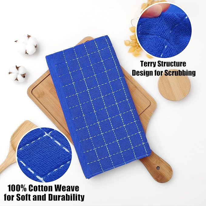 Homaxy 100% Cotton Terry Kitchen Dish Cloths, Ultra Soft and Absorbent Dish Towels for Kitchen, Suitable for Drying and Washing Dishes, 12 Pack, 12 x 12 Inches, Blueberry