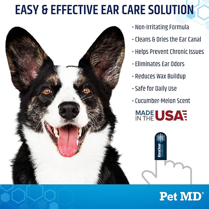 Pet MD Advanced Ear Finger Wipes for Dogs & Cats - Cucumber Melon (50ct) | Non-Irritating Cat Ear Wipes & Puppy Ear Cleaner - Pet Safe Cleaner to Aid in Itchiness and Odor