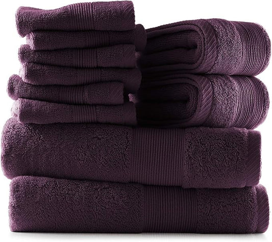 Hearth & Harbor Bath Towels for Bathroom - 100% Ring Spun Cotton Luxury Bathroom Towels - Ultra Soft & Highly Absorbent, Bath Towels Set of 10 - Purple Eggplant