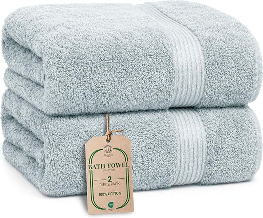 Luxe 2-Piece Bath Towel Set – Large Soft Cotton Towels, Absorbent, Durable & Skin-Friendly, Machine Washable, 27 x 54 in (Ice Blue)