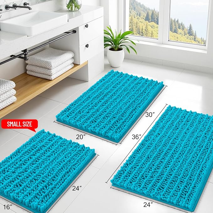 Smiry Bathroom Rugs Mat 36x24, Extra Soft Absorbent Chenille Bath Rugs, Non Slip Rubber Backing Machine Washable Quick Dry Bath Mats for Bathroom Floor, Tub, Shower, Home Decor Accessories, Aqua Sky