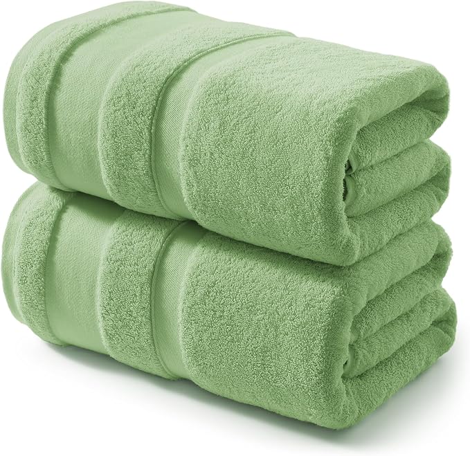 REDKISS 100% Cotton Bath Towels Set of 2, Extra Large Bath Sheets 35 X 70 Inches, Super Soft, Highly Absorbent & Quick Dry Shower Towels for Bathroom, Gym, Spa, Pool & Hotel, Green