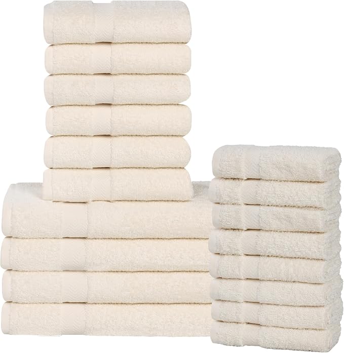 Superior 18-Piece Cotton Assorted Towel Set, Includes 8 Face Towel, 6 Hand, and 4 Bath Towels, Home, Bathroom, Guest Bath Essentials, Quick Dry, Absorbent, Franklin Collection - Ivory