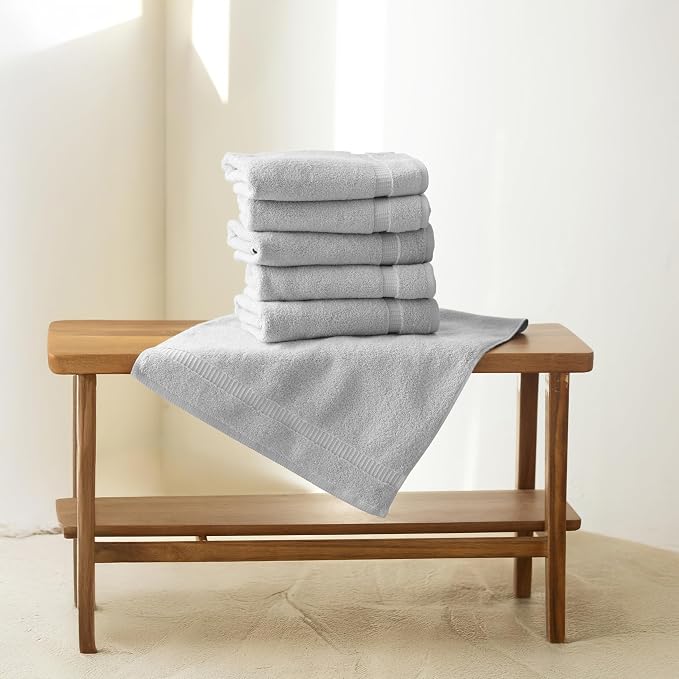 SALBAKOS 100% Turkish Cotton Hand Towel Set of 6 16x30 inch | Heirloom Quality | Hotel & Spa Collection | Soft, Super Absorbent, Long Lasting Hand Towels | Made in Turkey (Silver, 6 Hand Towels)