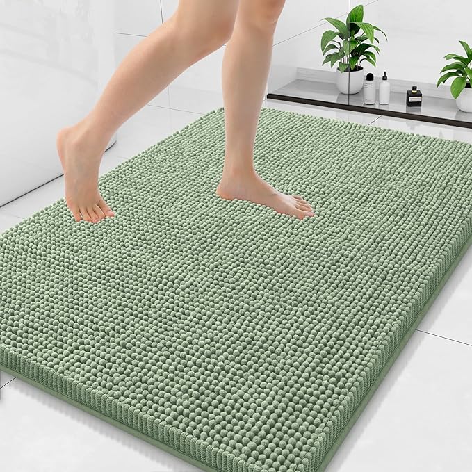 Arotive Bathroom Rugs 40x32, Extra Soft Absorbent Shaggy Chenille Bath Rugs, Machine Washable Rubber Backing Bath Mats for Bathroom Floor Tub and Shower, Home Decor Accessories, Sage Green