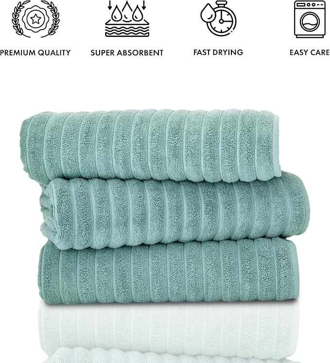 Classic Turkish Towels CTT - Luxury Jumbo Bath Sheet 3 Piece, 100% Turkish Cotton, Absorbent & Ultra Comfy Bath Towel Sheets for Hotels & Spa | 40"x65" (Spa Green)