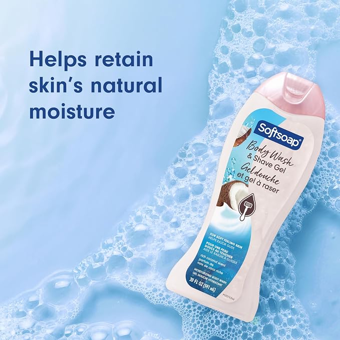 Softsoap Moisturizing Body Wash and Shave Gel, For Softer Feeling Skin, Helps Razor Glide, Rich Coconut Scent, 20 fl oz