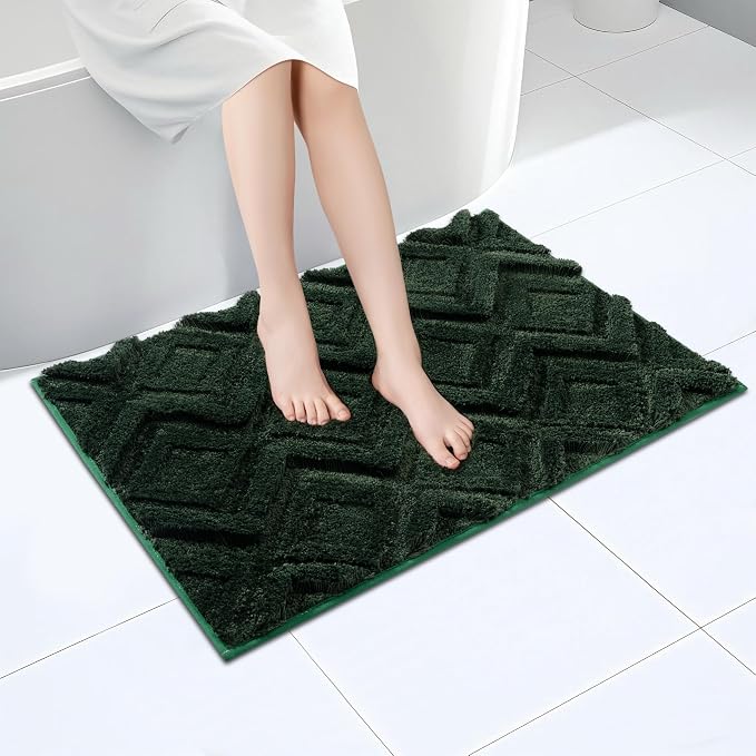 Bath Mat & Bathroom-Rugs 36x24, Ultra Soft Machine Washable Microfiber Bath Mat, Absorbent Quick Dry Non Slip Rug for Bathroom Floor, Tub and Shower, Hunter Green