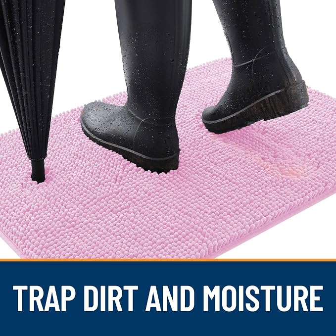 OLANLY Dog Door Mat for Muddy Paws 70x35, Absorbs Moisture and Dirt, Absorbent Non-Slip Washable Doormat, Quick Dry Chenille Mud Mat for Dogs, Entry Indoor Entryway Carpet for Inside Floor, Pink