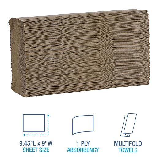 Boardwalk Multifold Disposable Bathroom Paper Hand Towels, 1-Ply, 9 x 9.45, 250 Towels/Pack, 16 Packs/Carton, Natural