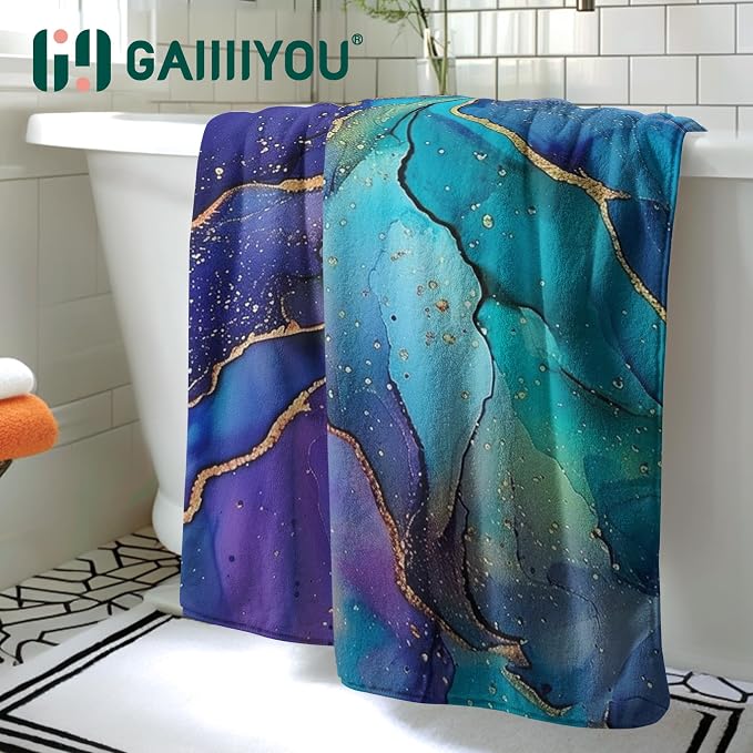 Purple Blue Marble Bathroom Towels Art Decorative Bath Towels Colorful Microfiber Absorbent Beach Towels