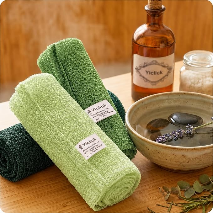 3 PCS Exfoliating Washcloth Towels - Exfoliating Body Scrubber Exfoliator, Back Scrubber for Shower Bath Use, Japanese & Korean Scrub Wash Cloths, Loofah Lufa Sponge Washer for Women Men
