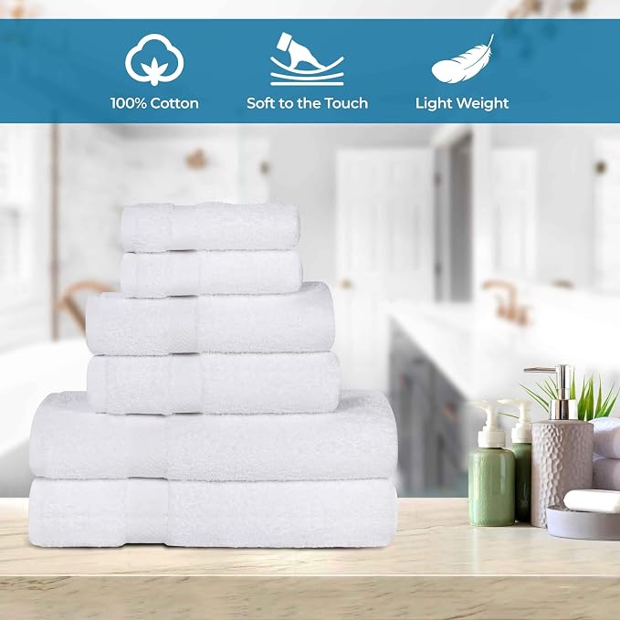Superior 8-Piece Cotton Hand Towel Set, Small Towels for Fast Dry, Home Essentials, Bathroom Decor, Face, Body, Spa, Resort, Gym, Lightweight, Soft, House Accessories, Franklin Collection, White