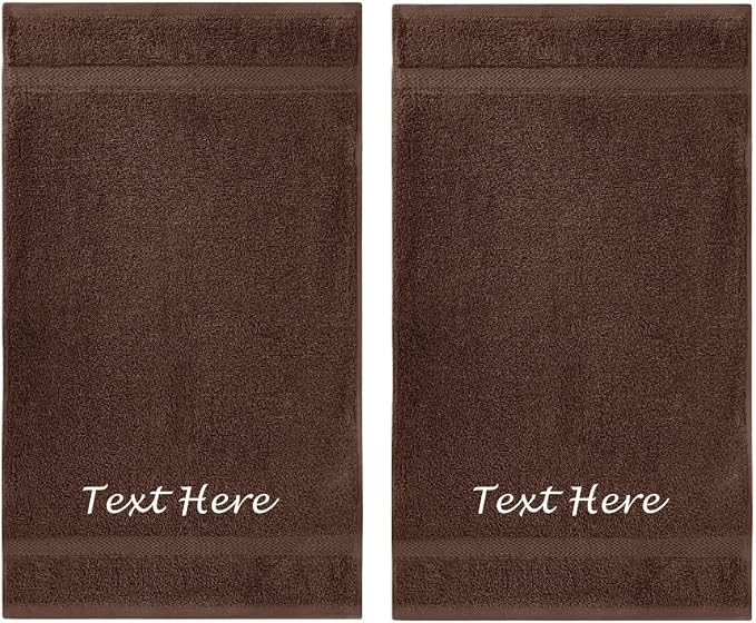 Personalized Towels Set with Embroidered Text - 2 Pack Highly Absorbent & Super Soft Turkish Cotton Hand Towels for Spa, Gym, Pool and Hotels - 16"x27" Monogrammed Towels - Brown Towel Set