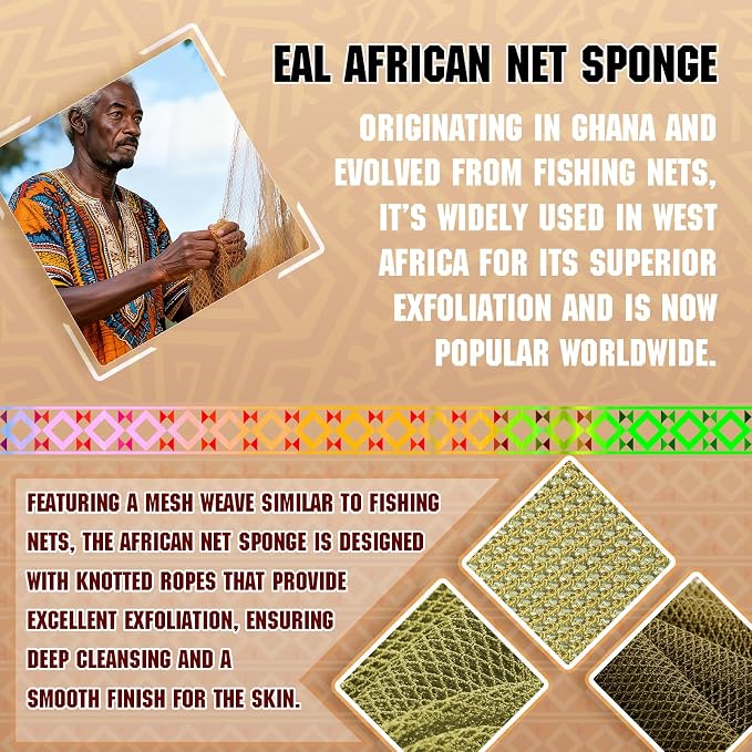 2 Pieces African Net Sponge Authentic Shower loofah exfoliating Body Scrubber Face Washcloth for Cleansing & Gentle Daily Exfoliation Travel wash Cloth Easy to Reach Your Back