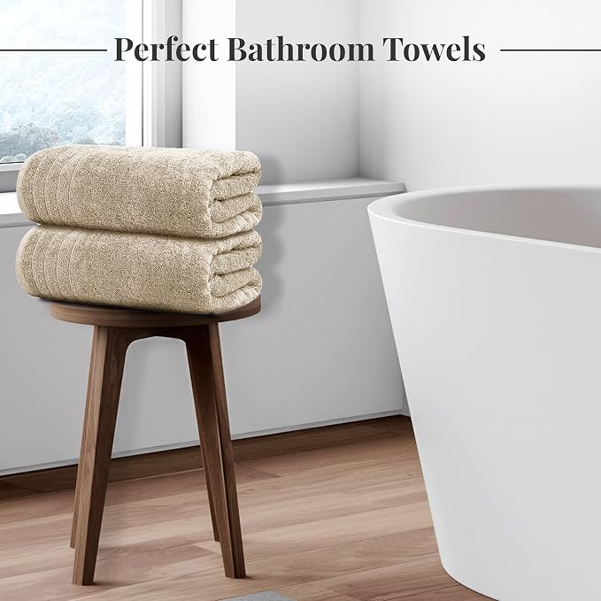 Tens Towels Pack of 8 Towels Set, 2 Extra Large Bath, 2 Hand, 4 Washcloths, 100% Cotton, Lighter Weight, Quicker to Dry, Super Absorbent, Perfect for Bathroom, Beige