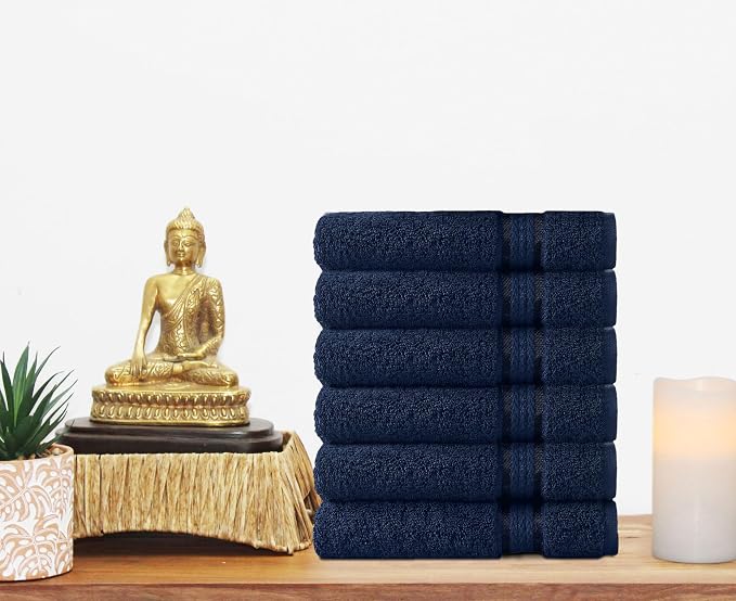 COTTON CRAFT Ultra Soft Hand Towels - 6 Pack - 16x28-100% Cotton Face Towels - Absorbent Quick Dry Everyday Luxury Hotel Bathroom Kitchen Spa Gym Shower Pool Camp Picnic - 580 GSM - Navy