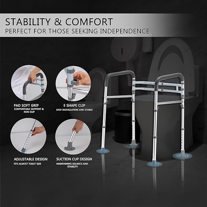 Lianjindun Toilet Safety Rails (350 lb), Adjustable Toilet Frame for Elderly, Seniors, Handicap & Disabled, Foldable Handicap Toilet Handles Fit Any Toilets (Gray)
