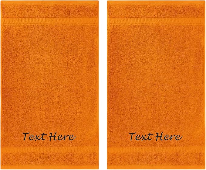 Personalized Passion 2-Pack Towels Set with Custom Embroidered Text - 16"x27" Highly Absorbent & Super Soft Turkish Cotton Hand Towels for Bathroom, Spa, Gym, Pool and Hotels - Orange