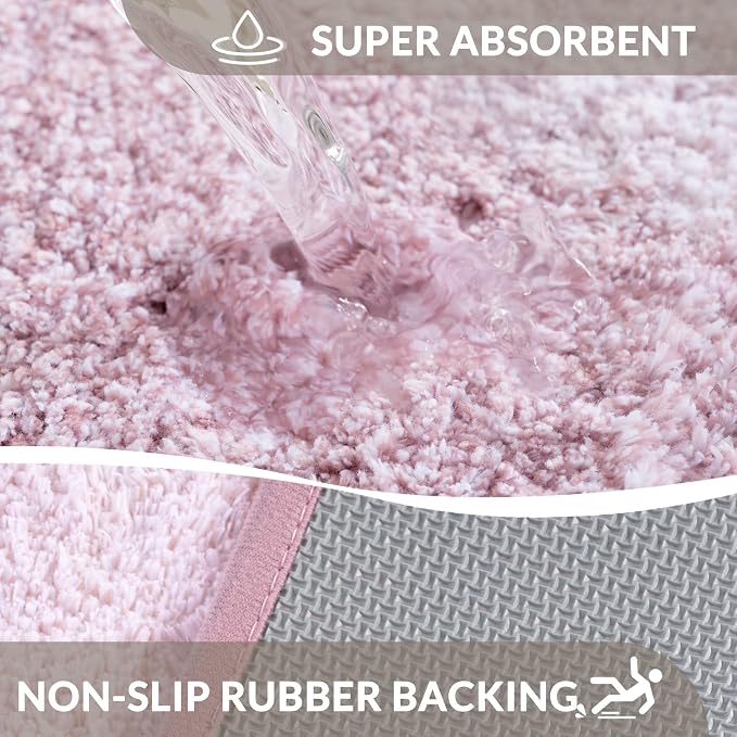 Exclusivo Mezcla Bathroom Rugs Mat 17x24, Extra Soft Non Slip Absorbent Microfiber Bath Rugs, Machine Washable Quick Dry Bath Mats for Bathroom Floor, Shower, Home Decor, Gradient Pink
