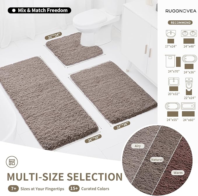 Toilet Rugs U-Shaped Mat 24x22, Contour Bathroom Mat - Ultra Soft & Absorbent Microfiber, Quick-Dry, Machine Washable with High Density Foam Latex Non Slip Backing, Camel