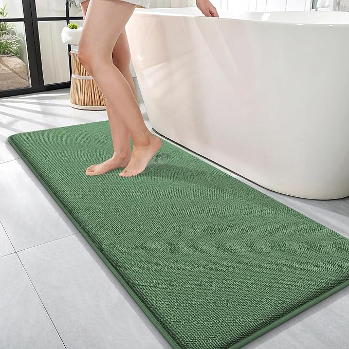 OLANLY Thick Memory Foam Bathroom Runner Rugs 47x17, Extra Soft Absorbent Long Bath Mats, Quick Dry, Non-Slip, Machine Washable Mats for Bathroom, Tub and Shower, Home Decor Accessories, Olive Green