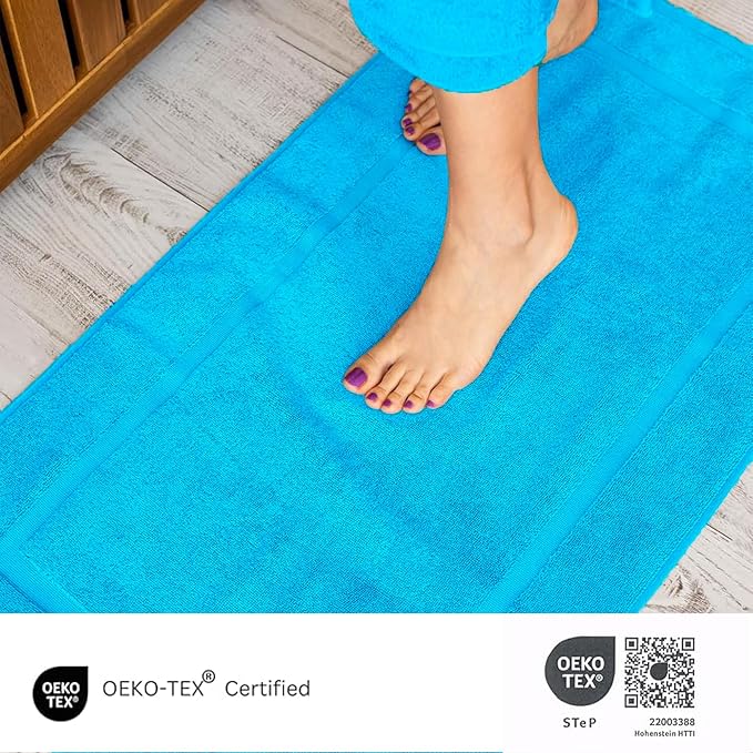 SALBAKOS 100% Turkish Cotton Bath Mat Set 2-Piece - 20x34 inch, Hotel & Spa Collection, Soft, Absorbent, Long Lasting, Durable Bathroom Rugs | Made in Turkey (Aqua, 2 Bath Mats)
