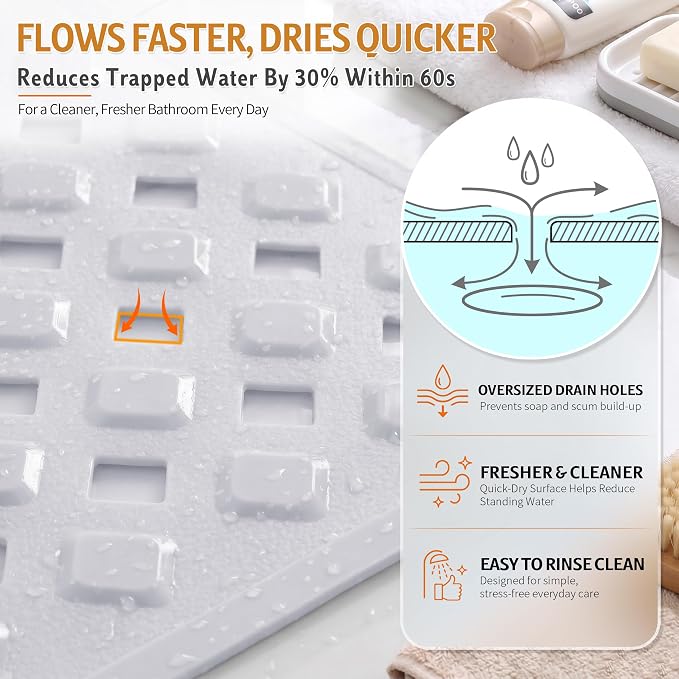 Yimobra Bathtub Mat Non Slip, Shower Mat with Strong Suction Cups & Drain Holes, 28"X16", Anti Slip Bath Tub Mat for Inside Shower, Machine Washable Fast Drying, Bathroom Essentials, White