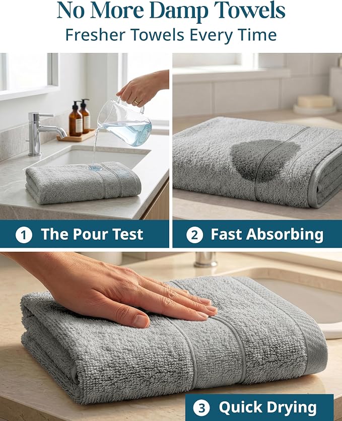 CASA PLATINO Hand Towels for Bathroom - 4 Pack (16"x26"), 100% Cotton Face Towel Set - Soft, Fade & Shrink Resistant - Hotel & Spa Inspired Hand Towels for Bathroom for Modern Family Homes - Cool Grey