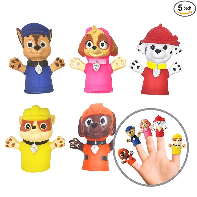 Ginsey Nickelodeon PAW Patrol Bath Finger Puppets, 5 Pc - Party Favors, Educational, Floating Pool Toys, Beach Toys, Story Time, Playtime