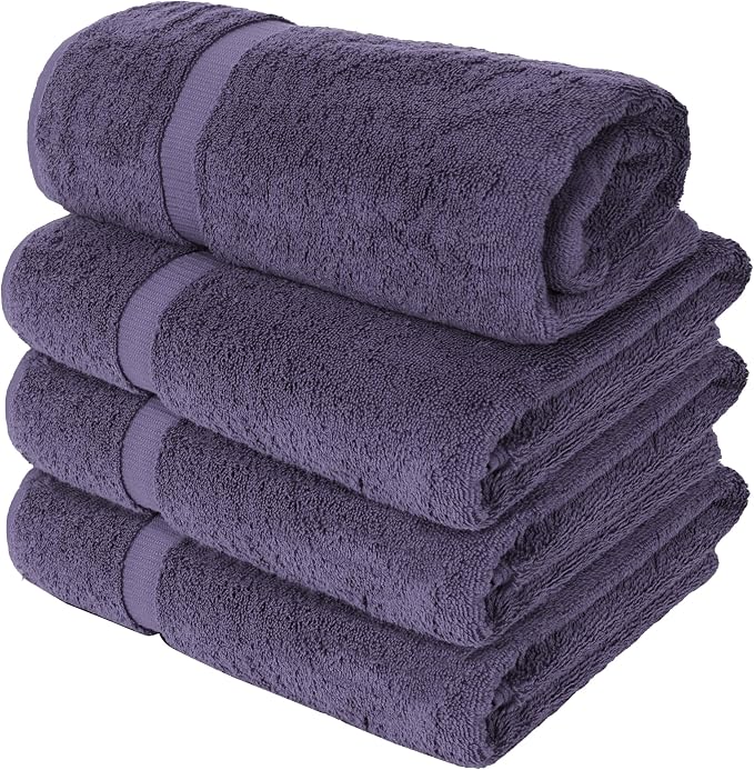 Chakir Turkish Linens 4 Piece Extra Large Bath Towels, 100% Cotton Luxury Turkish Towels for Bathroom, Soft Absorbent Bath Towels, 30 x 60 Inches, Plum