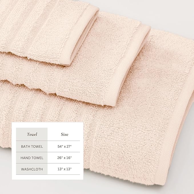Great Bay Home Bath Towel Set - 100% Cotton 6 Piece Towel Set - Absorbent & Quick-Dry Towels for Bathroom (Pink Sand)