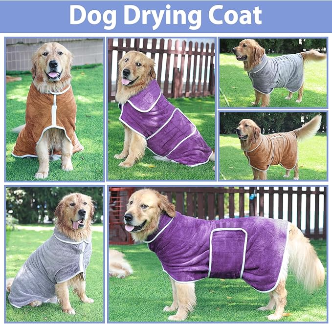 Dog Bathrobe Towel Dog Drying Coat - Super Absorbent Towels Bath Robe for Dogs Large, Soft Adjustable Collar & Belly Strap Fast Drying Coat Pet Cat Bath Robe (Violet, Small)