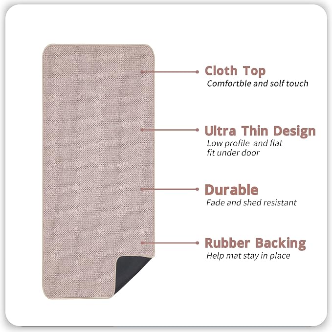 Bosap Bath Mat,Ultra Thin Bathroom Runner Rugs,Large Bath Mats for Bathroom,Quick Dry,Non-Slip,Machine Washable,Low Pile,Bath Rug,Shower Outside,Sink,Home Decor Accessories.Beige,2'x5'（24x60inch）