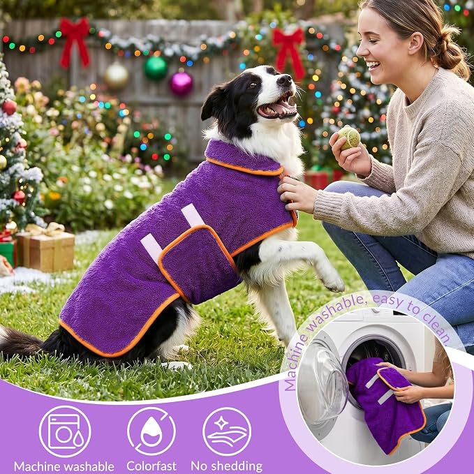 Bienbee Dog Bathrobe, Quick Drying Super Absorbent Pet Robes for Small Medium Large Dogs, Drying Coat for After Bath & Swim, Warm & Cozy Dogs Towels, Dog Puppy Bath Supplies, Purple XXL