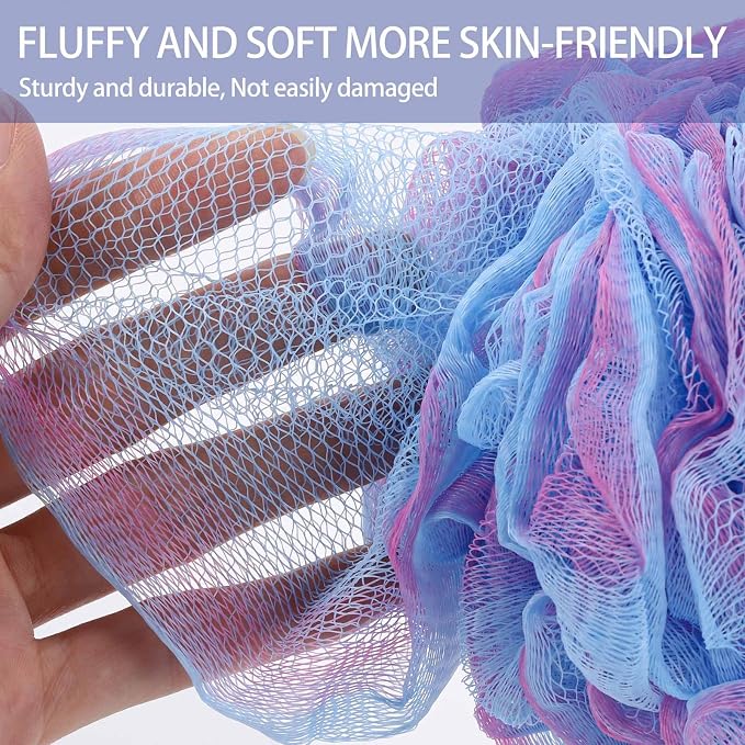 BTYMS Large Loofah Sponge Shower Scrunchies Puff 75g/pc Mesh Pouf Bath Loofa Body Sponges Scrubber for Bathing - Pack of 4