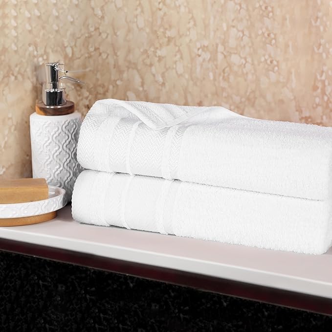 Superior Cotton Bath Sheet Set, Oversized Large Plush Soft Absorbent Body Towel, Shower, Spa, Hotel, Pool, Bath Basics, Home Essentials, Luxury, Fluffy, Quick Dry, Hays Collection, Set of 2, White