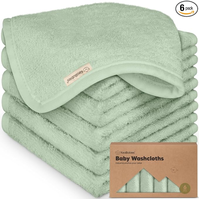 6-Pack Baby Washcloths, Soft Absorbent Washcloths for Face, Body (Pistachio) | Viscose from Bamboo Washcloths, Baby Towels, Newborn, Kids, Toddlers, Infant, Gentle on Sensitive Skin, 10x10, Reusable