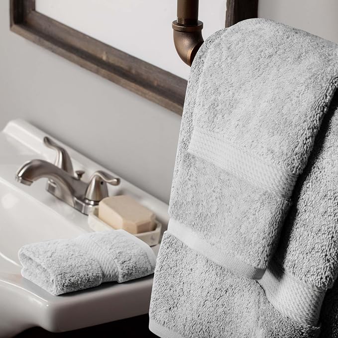 SUPERIOR Egyptian Cotton Ultra Plush & Absorbent, 3 Piece Set, Silver | Quick Dry, Soft Luxury Towel Set, Bath Essentials, Guest Bath, Spa, 1 Bath, 1 Hand, 1 Face Towels, Madeline Towels