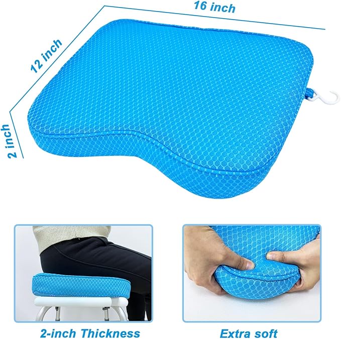 Esme L&H Shower Seat Cushion, Shower Chair Cushion for Transfer Benches, 4D Mesh Fabric Sauna Cushion Shower Chair Pad with Hook, Slip-Resistant, Design for Elderly, Senior, Handicap & Disabled
