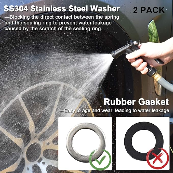 Hose Nozzle 2 Pack, Full Size Pistol Grip Water Nozzle Sprayer with Threaded Front, High Pressure Nozzle, Adjustable Spray Water Flow for Watering Plants, Showering Pet, Washing Car, Cleaning