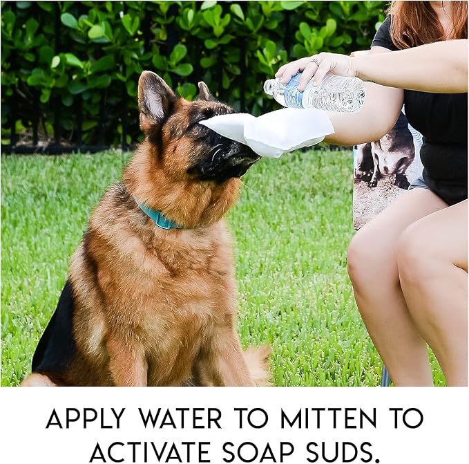 Scrubby Pet No Rinse Wipes | Rinse Free Shampoo Mittens | Dogs and Cats | Bath Wipes - Bathing & Washing Pets, Hypoallergenic | No Rinse Wash Mitt | Grooming, Lather Wipe Dry - Pack of 5