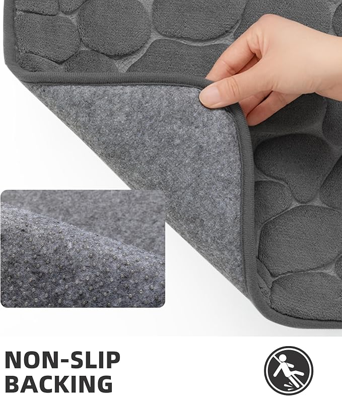 YIHOUSE Memory Foam Cobblestone Rugs Super Water Absorbent Bath Mats for Bathroom Machine Washable Bath Rugs(20x32,Dark Gray)
