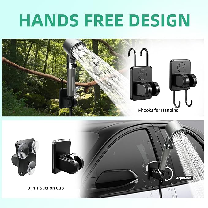 Portable Shower for Camping with Rechargeable 8000mAh Battery, Intelligent LED Display, 4 Spray Modes